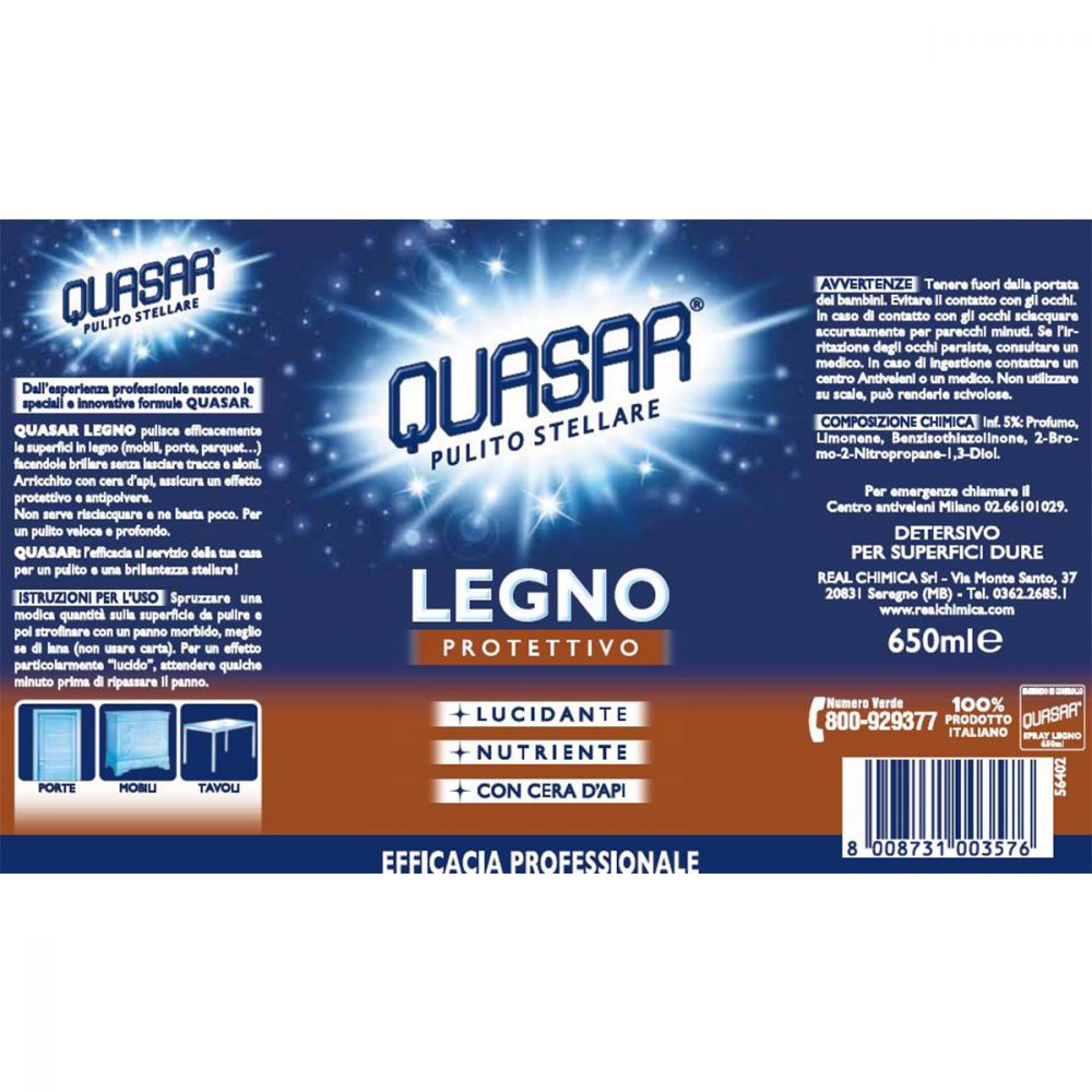 Quasar Detergente per Legno Protettivo 650 ml