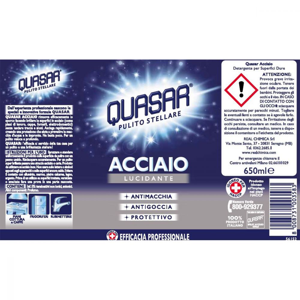 Detergente Spray Lucidante Per Acciaio Quasar